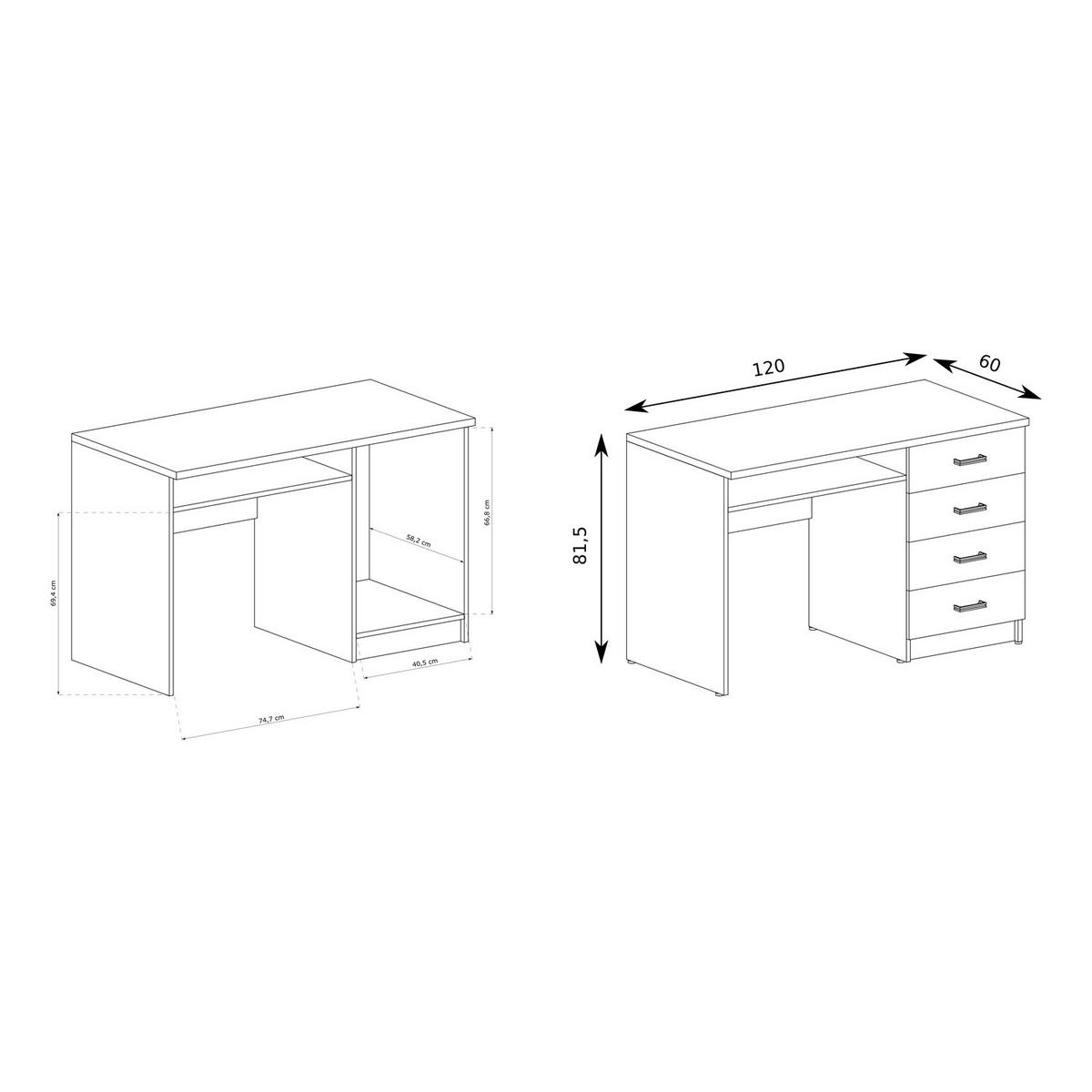 SCHREIBTISCH Indianapolis I-16 120 x 60 x 81,5 cm Kraft Weiß - Weiß, Holzwerkstoff/Metall (60/120/81.5cm) - Koseto