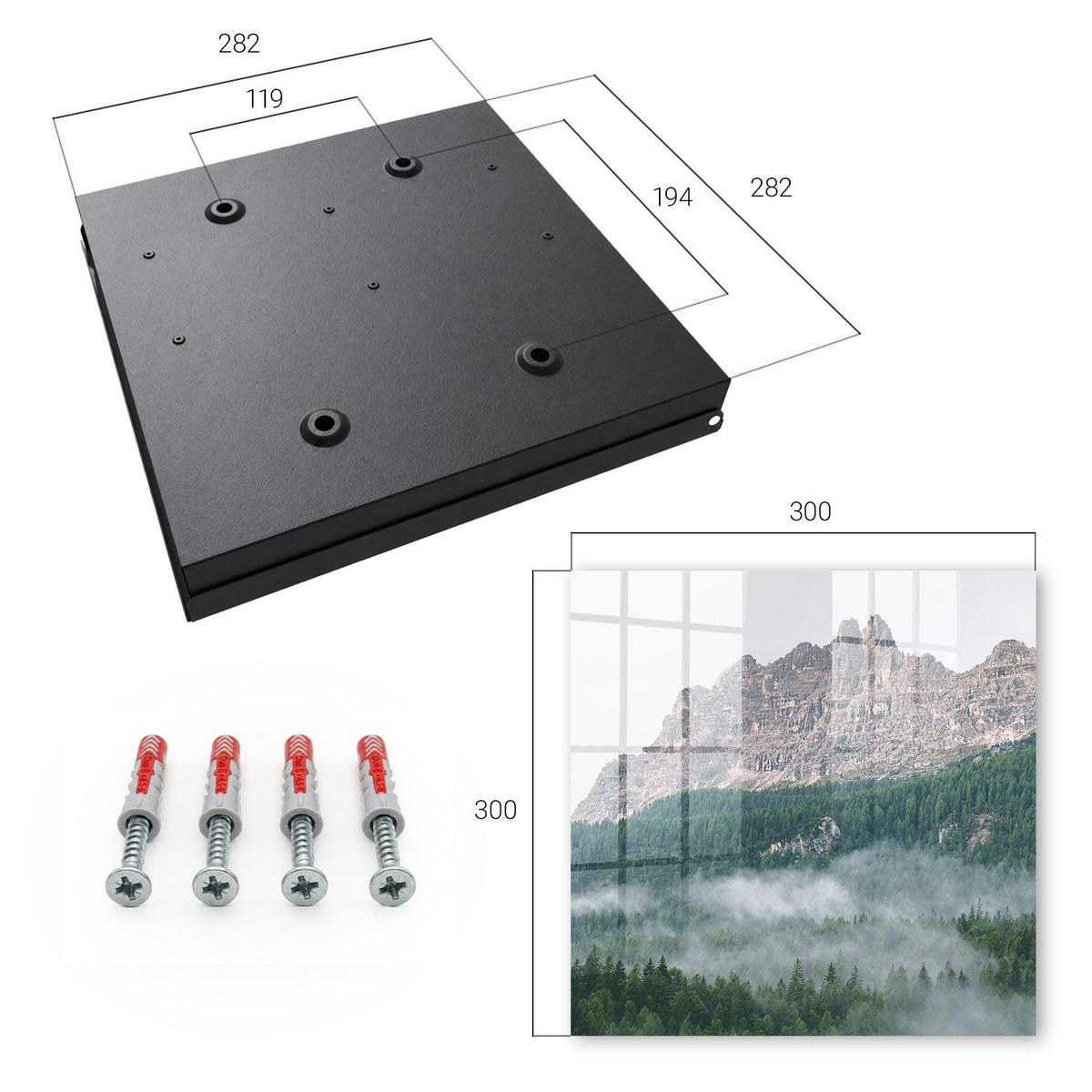 SCHLÜSSELBOX Schwarz 30x30 cm- Türöffnung nach rechts - Bergpanorama - Grün, Metall (30/30/5cm) - TULUP