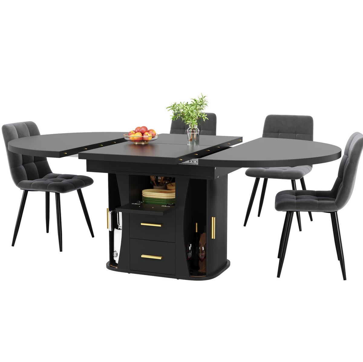 AUSZIEHTISCH 118/77 cm in Schwarz – ausziehbar auf 158 cm, für bis zu 6 Personen - Schwarz, Holzwerkstoff (118/118/77cm) - BEAOK