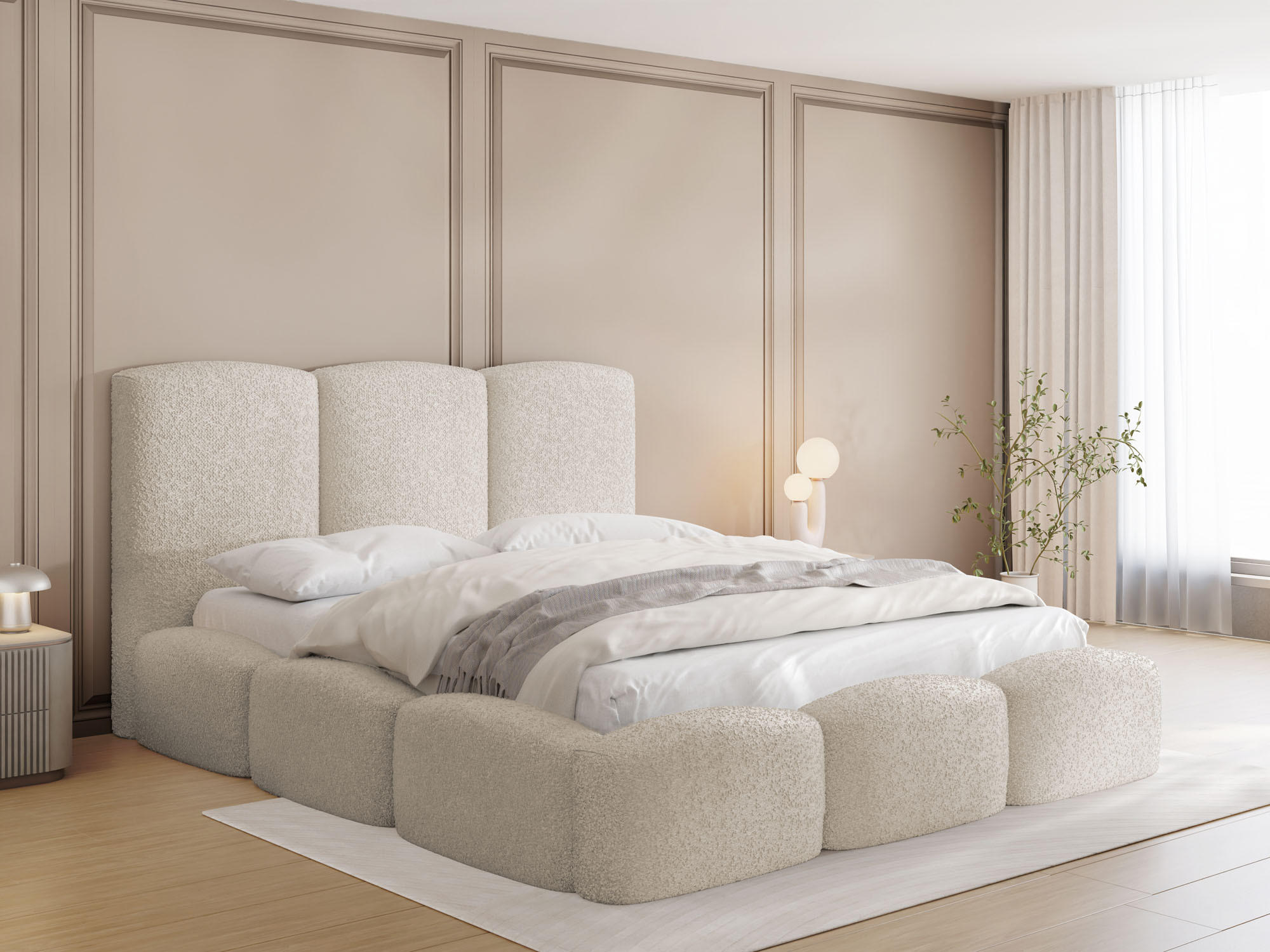 POLSTERBETT Harmony mit Bettkasten, Beige Boucle 200x200 cm - Beige/Birkefarben, Holz/Holzwerkstoff (200/200cm) - WFL GROUP