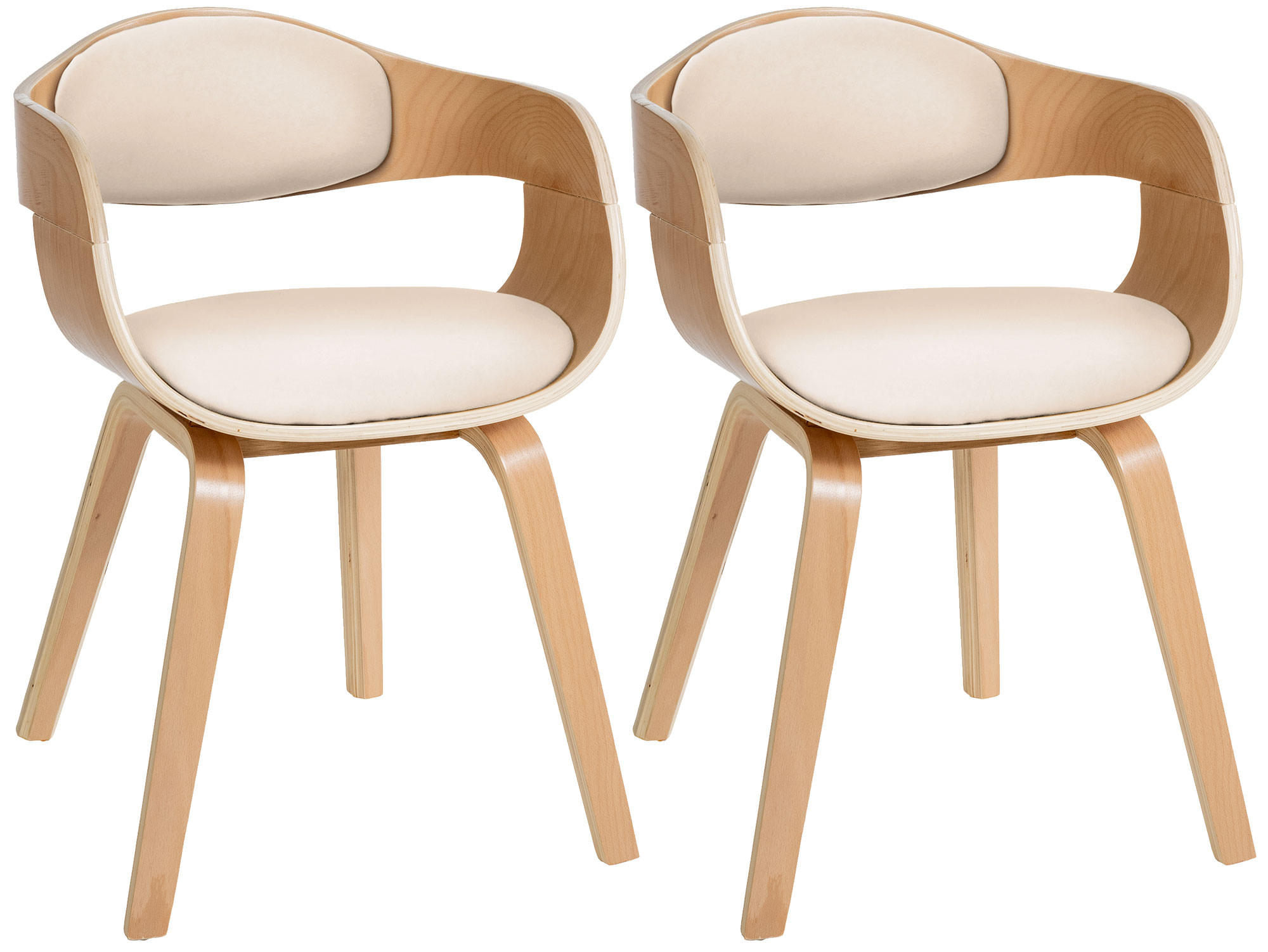 ARMLEHNENSTUHL 2er Set Lederlook Natura/Creme - Eukalyptusholzfarben/Creme, Holz/Textil (49/73/46cm) - CLP