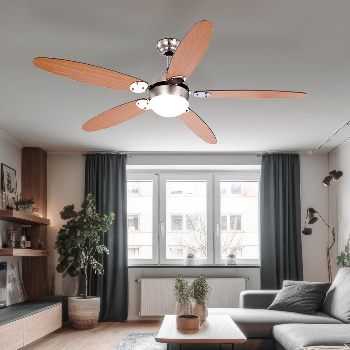 DECKENVENTILATOR AZURA Holzoptik Braun - Braun, Glas (132/132/40.6cm) - Globo Lighting