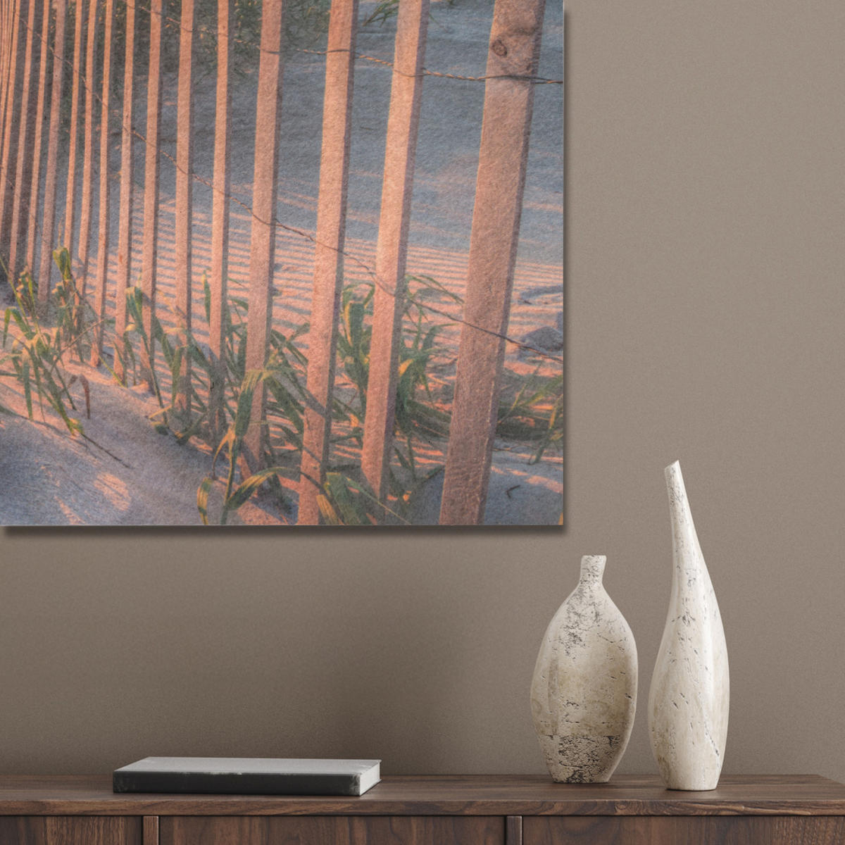 AKUSTIKPANEEL Strand - Meer - Düne - Sonnenuntergang - Landschaft 100x70 cm - Beige, Textil (100/0.9/70cm) - MuchoWow