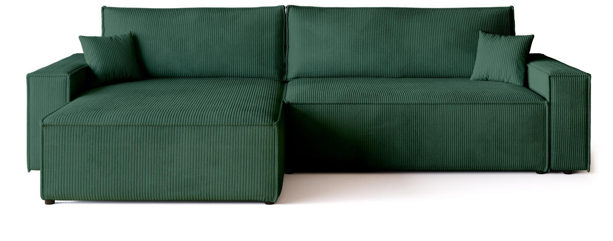 ECKSOFA ADI XL mit Schlaffunktion Dunkelgrün Cord - Dunkelgrün, Textil (272/143cm) - Bromarkt