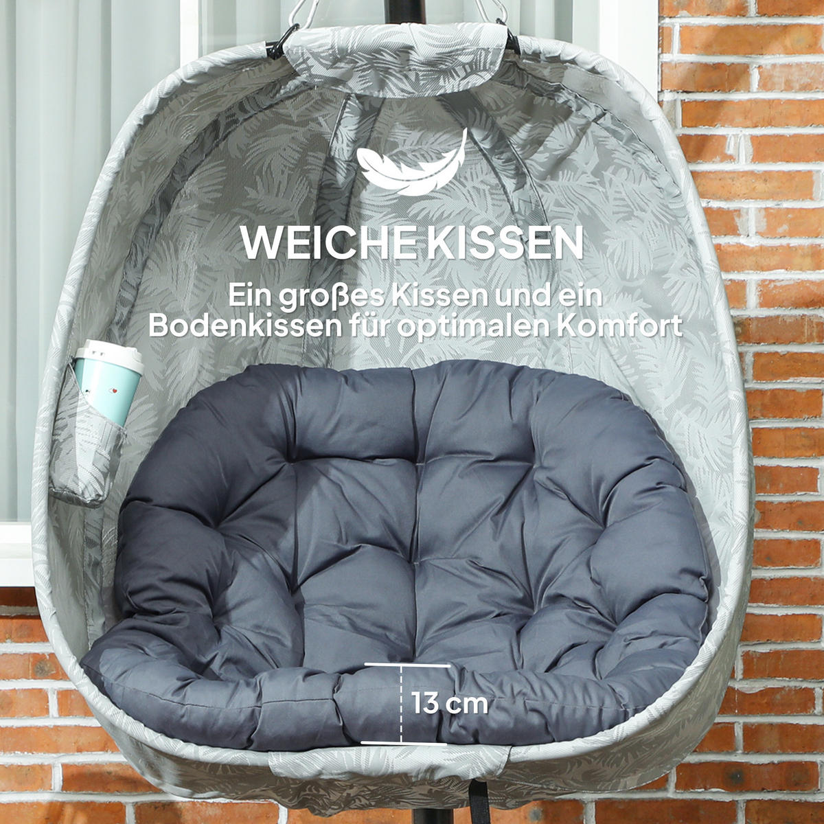 HÄNGESESSEL für den Außenbereich, Grau - Grau, Metall (90/180/126cm) - Outsunny