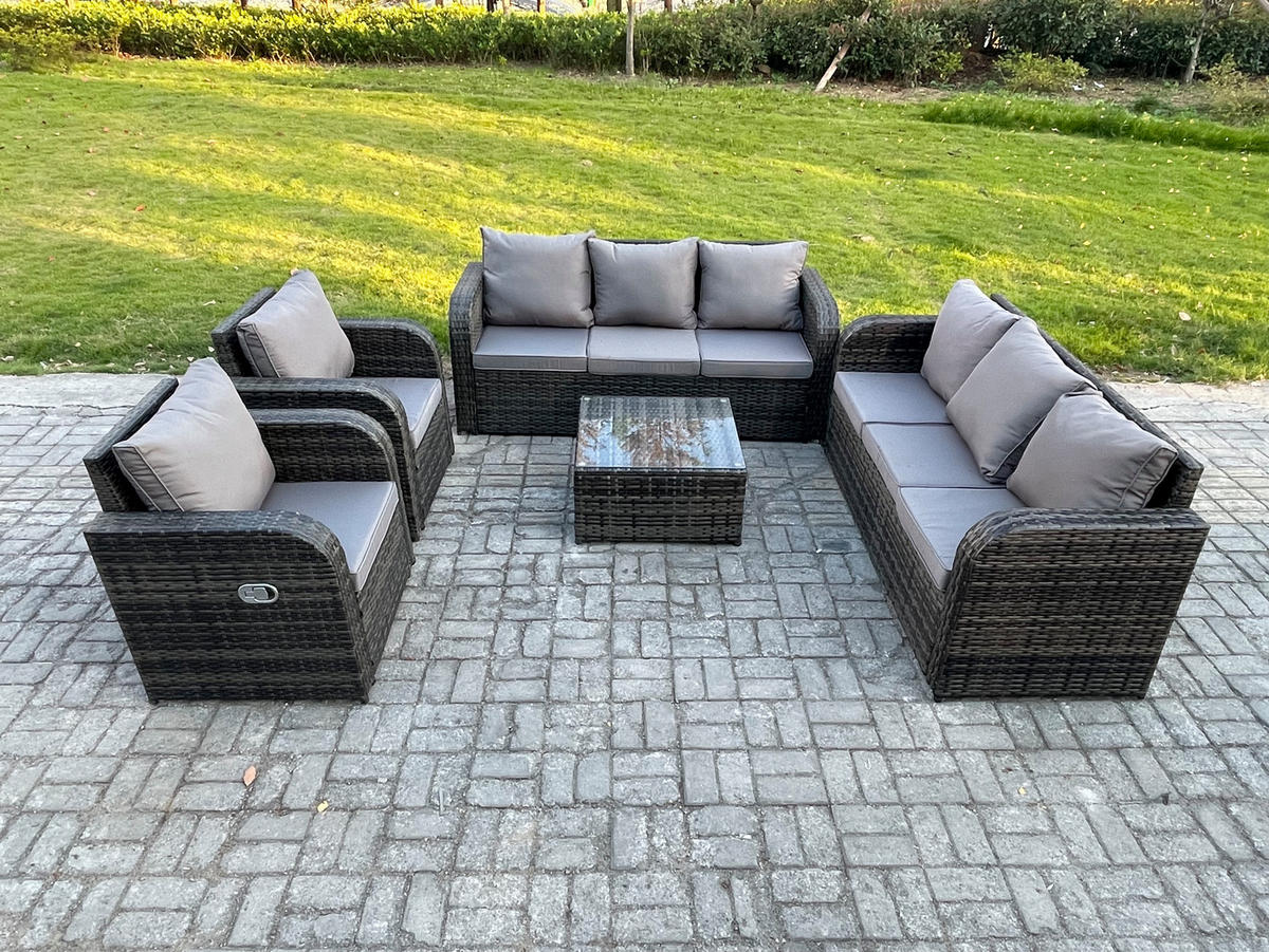 GARTENTISCHGRUPPE Polyrattan Dunkelgrau 5-teilige - Dunkelgrau/Grau, Glas/Kunststoff - Fimous
