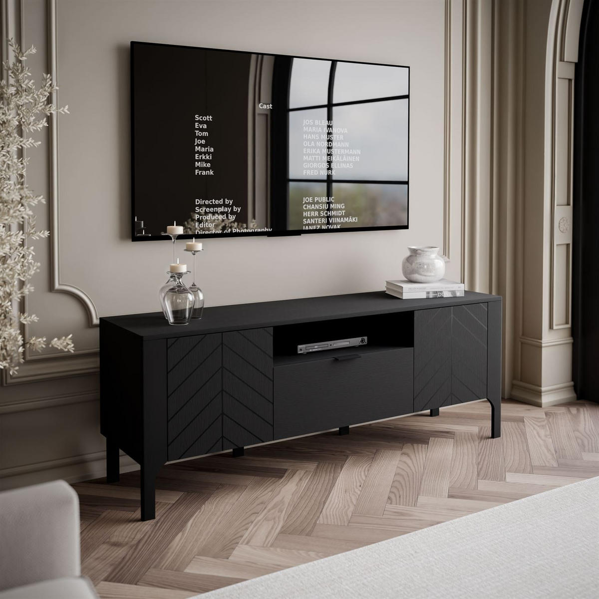 TV-SCHRANK LUMI mit Schublade 160 cm, Schwarz - Schwarz, Holzwerkstoff (160/57/41cm) - Lookway