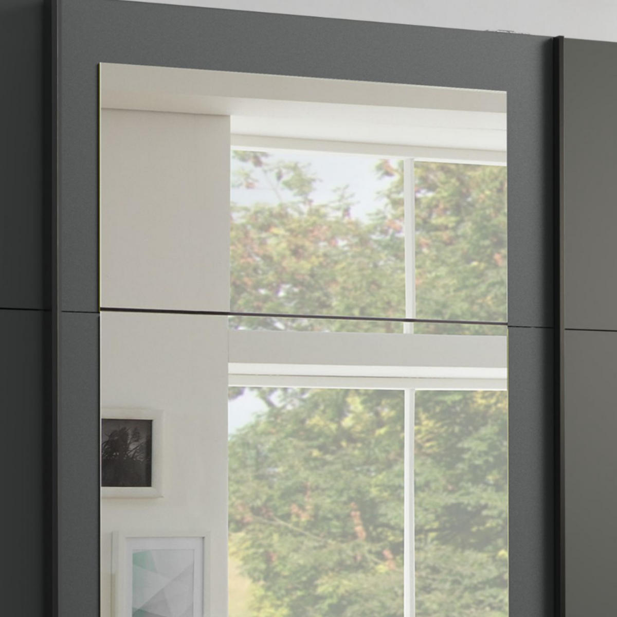 SCHWEBETÜRENSCHRANK 3-türig mit Spiegel, Schubladen, Vollausstattung in Grafit, B270/H208/64 cm / 22501 - Schwarz/Graphitfarben, Holzwerkstoff/Metall (270/208/64cm) - luma-home