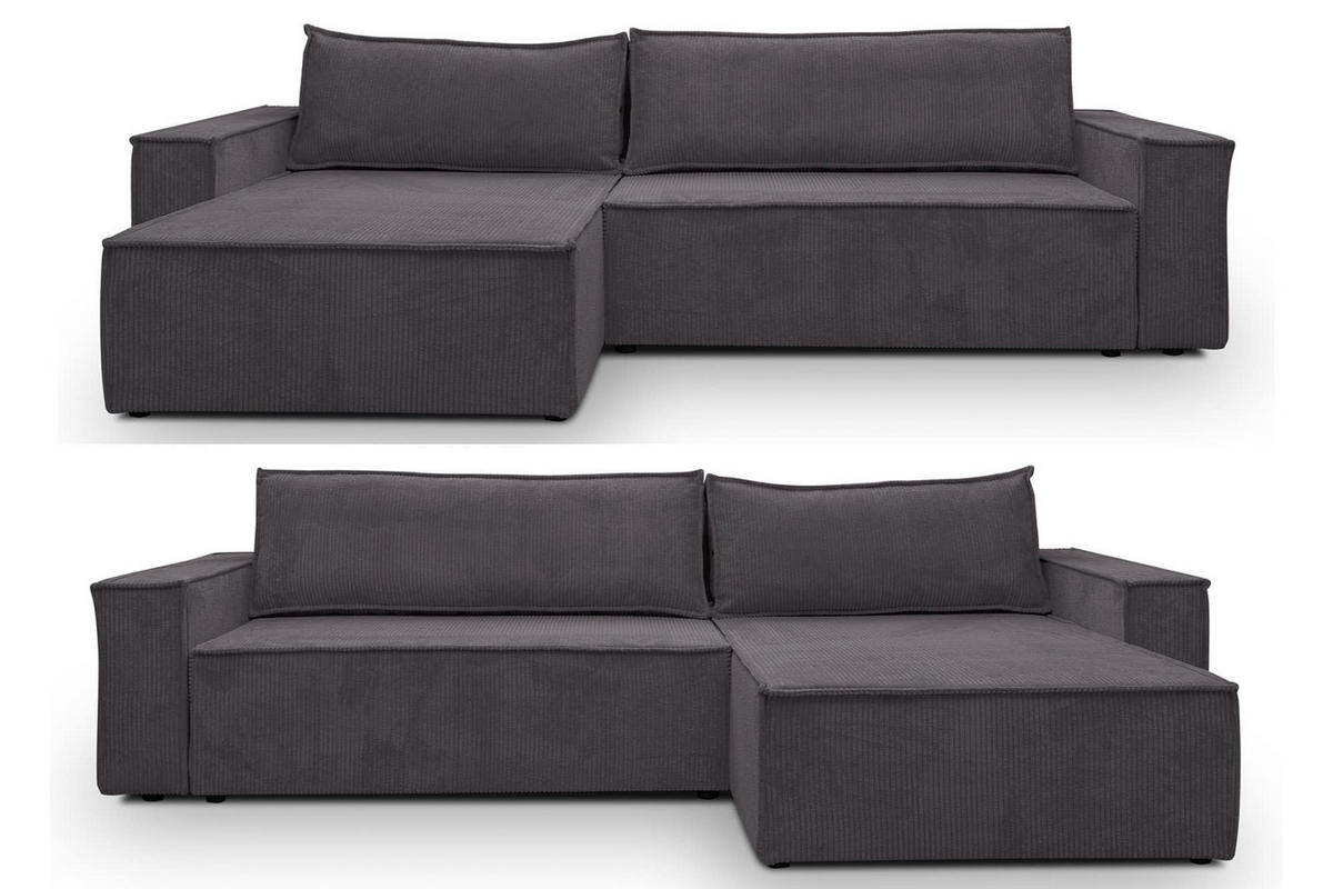 ECKSOFA HUGO XL Schlaffunktion und Bettkasten Cord-Stoff (Dunkelgrau) - Dunkelgrau, Textil (274/142cm) - VENASI MÖBEL