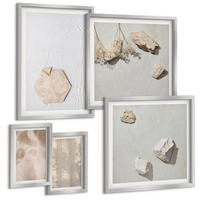 BILDER SET 5er Set - 50x50 cm & 20x30 cm & 40x60 cm Silberner Rahmen - Dezente Boho-Naturtexturen - Silberfarben, Kunststoff (40/60cm) - TULUP