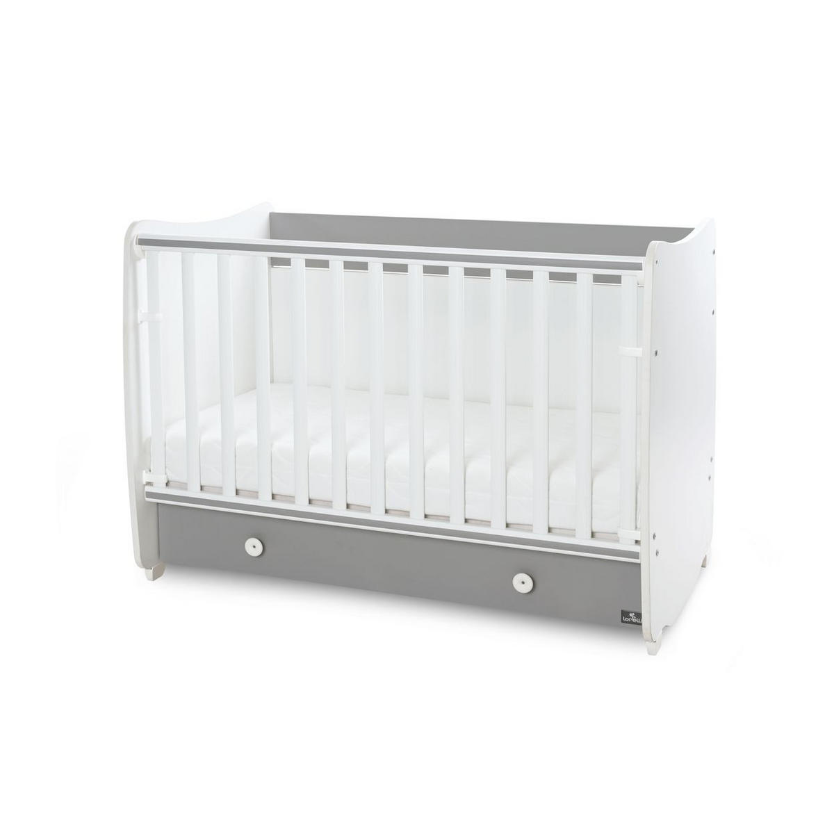 BABYBETT Dream NEW weiß dunkelgrau 140 x 70 cm, Schaukelbett, Schreibtisch, Schublade, Hubgitter - Grau, Holzwerkstoff (70/140cm) - Lorelli