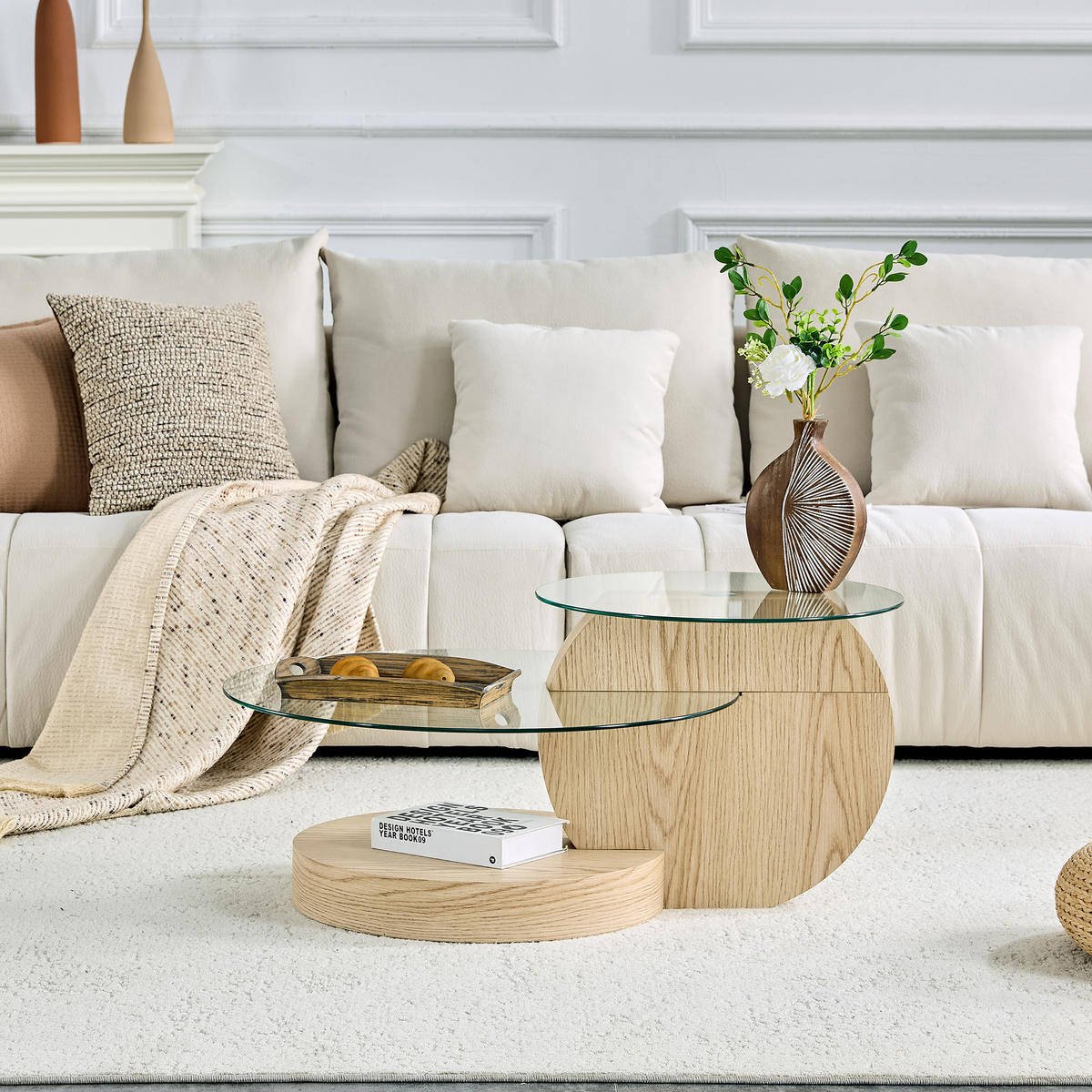 COUCHTISCH 70/70/44 cm transparent Holz aus Holzwerkstoff Glas mit zweistufiger Ablage - Klar, Holzwerkstoff (70/70/44cm) - OKWISH