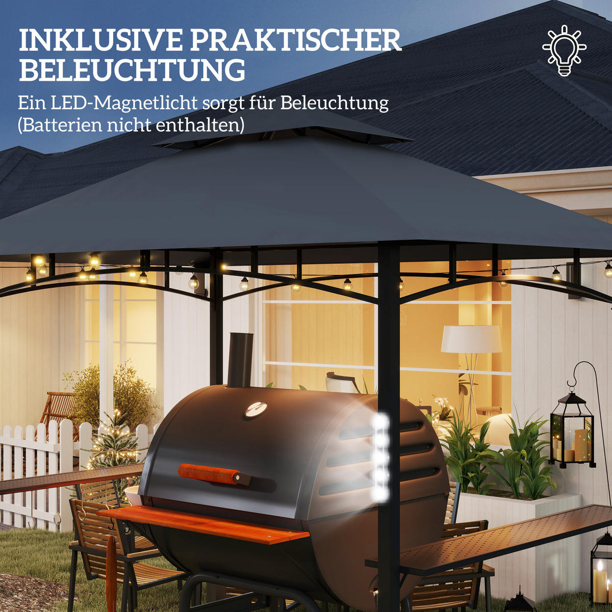 GRILLPAVILLON mit LED 243 x 148 x 248 cm - Dunkelgrau, Metall (148/248/243cm) - Outsunny