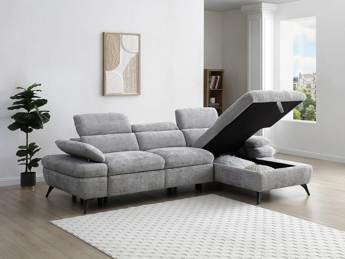 SCHLAFSOFA - 5 Personen - Stoff - Grau - - Grau, Textil (284/80/176cm) - Vente-Unique