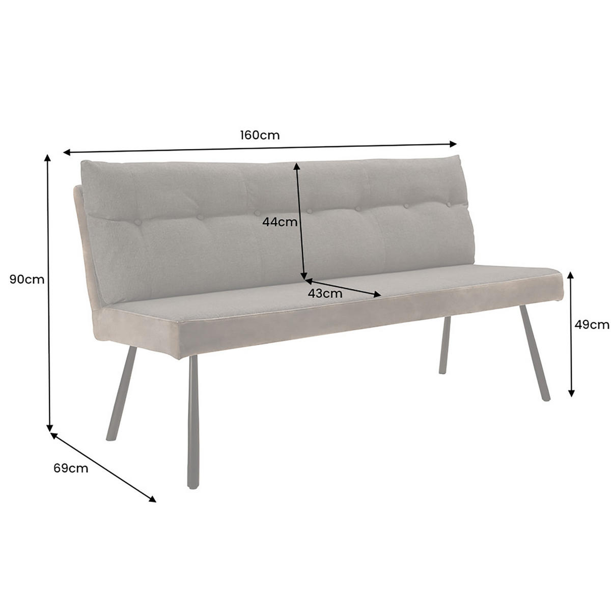 SITZBANK BIG GEORGE Flachgewebe Taupe 160 cm - Taupe/Schwarz, Textil/Metall (160/90/69cm) - riess-ambiente