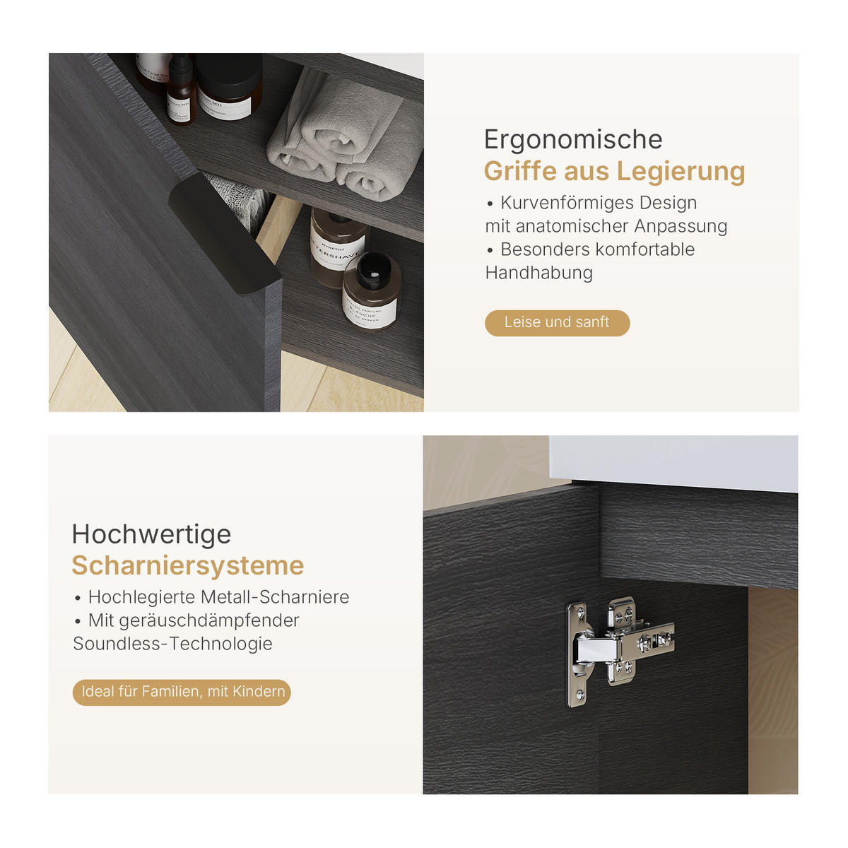 WASCHTISCHKOMBI 41,7 cm Holzdekor Grau mit Keramik-Waschbecken - Graubraun/Schwarz, Holz/Holzwerkstoff (41.7/64.6/24cm) - EMKE