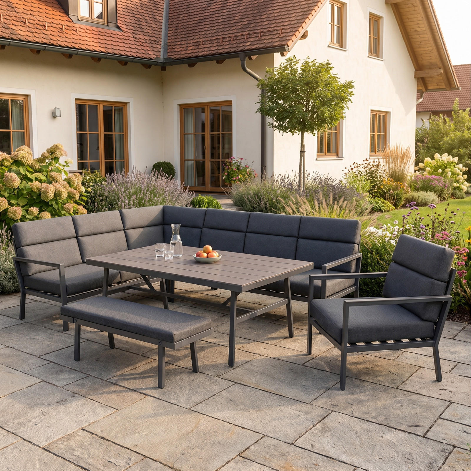 LOUNGE-SET Sorrent Grau 9-Sitzer Aluminium mit Tisch - Grau, Kunststoff - bellavista - Home & Garden