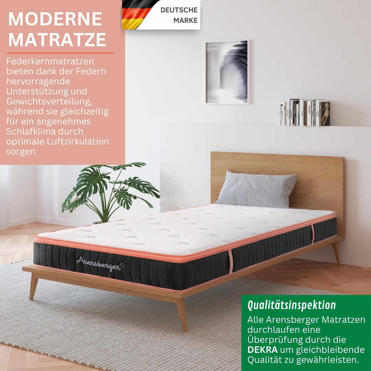 TASCHENFEDERKERN Matratze Kupfer, 180x200cm - Weiß, Textil (180/200cm) - Arensberger