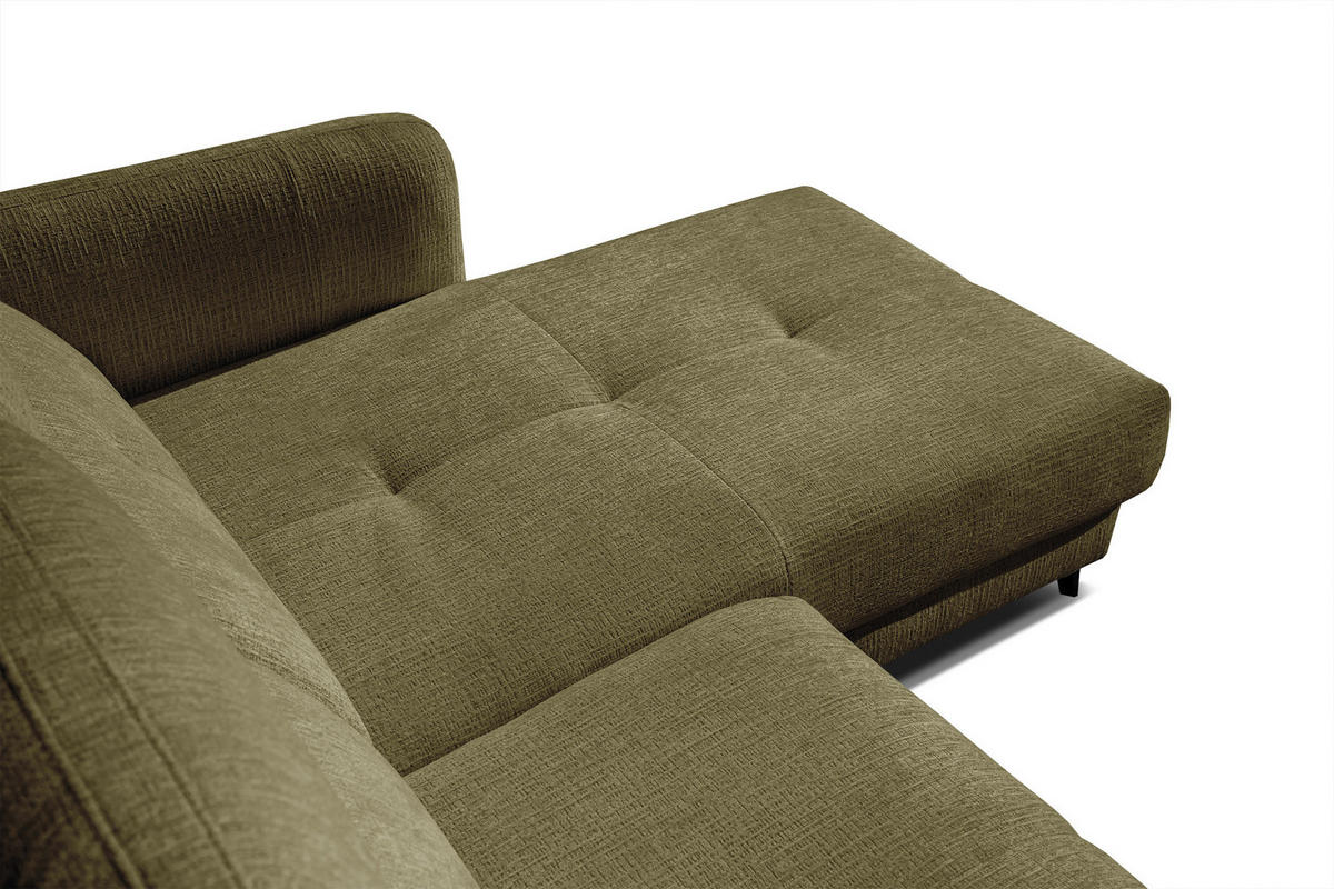ECKSOFA SVEN 3-Sitzer, 1 Relax XL, verstellbare Kopfstützen, olivgrün - Schwarz/Olivgrün, Holzwerkstoff/Textil (256/163cm) - Courtois Laville