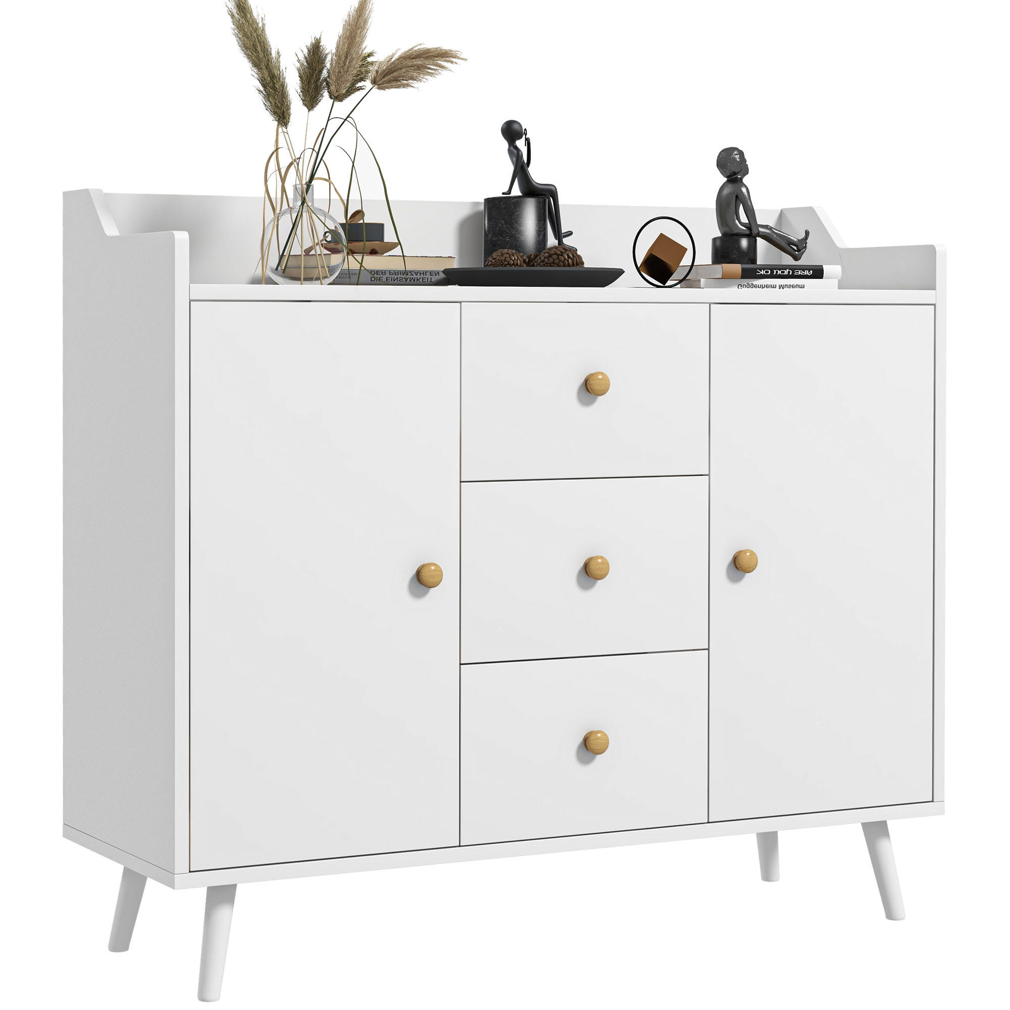 SIDEBOARD Weiß, 2 Türen, 3 Schubladen, 90/32/80 cm - Weiß, Holz (90/80/32cm) - PANGIVO