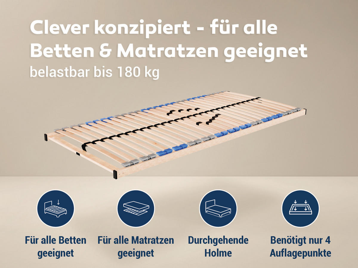 LATTENROST Madera, 7 Zonen, zur Selbstmontage, Größe: 100x220 - Braun, Holz (100/220cm) - Betten-ABC