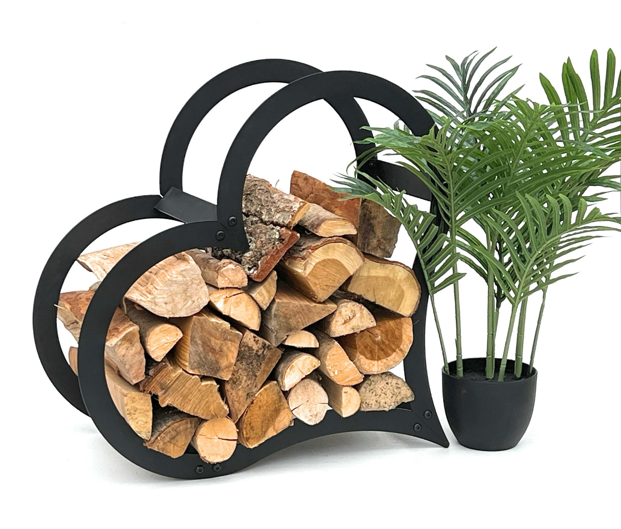 KAMINHOLZREGAL Innen Metall Schwarz Stehend Herz 52 cm - Schwarz, Metall (54/52/25cm) - DanDiBo