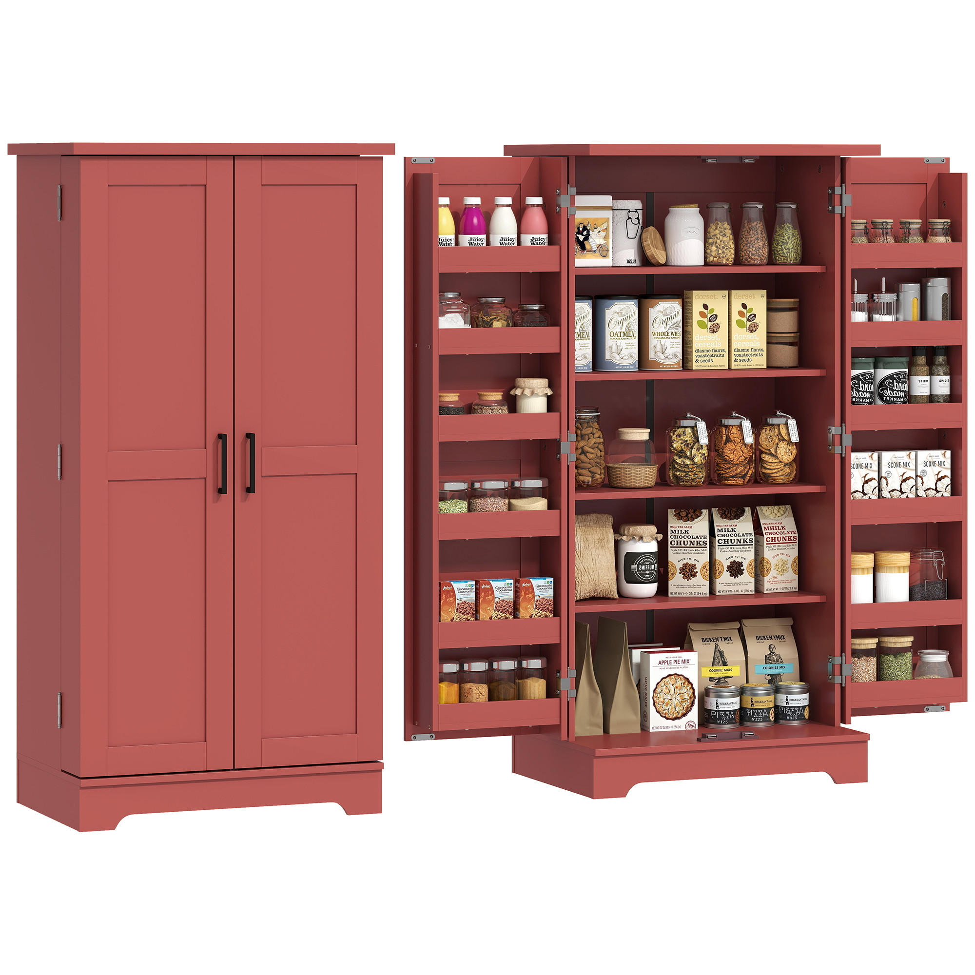 SIDEBOARD DE-11317 5 Ebenen, verstellbare Böden & Türregale Rot - Rot, Holzwerkstoff (60/120/40cm) - ComfortXL