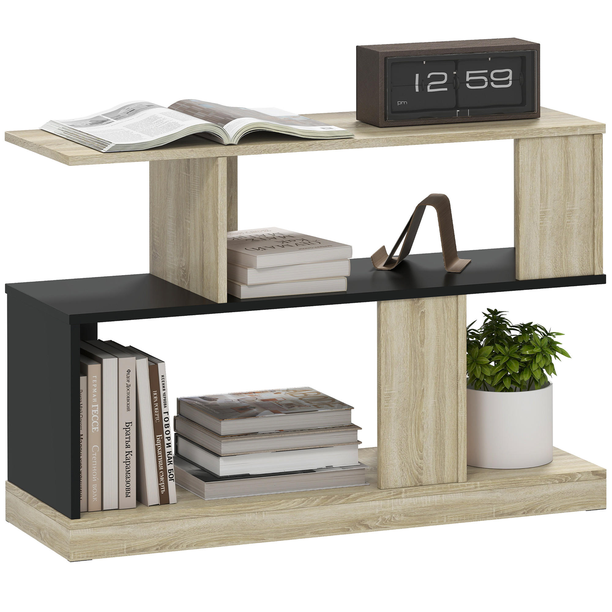 BEISTELLTISCH DE-15786 S-Form mit 3 Ebenen Naturholz - Naturfarben, Holzwerkstoff (90/30/61cm) - ComfortXL
