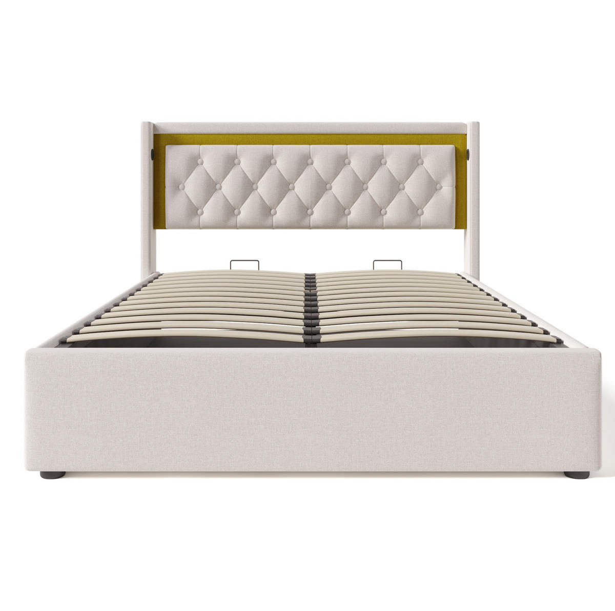 POLSTERBETT aus Baumwolle 160x200 cm in Hellbeige mit LED & USB-C-Ladefunktion - Beige, Textil (160/200cm) - Modfu