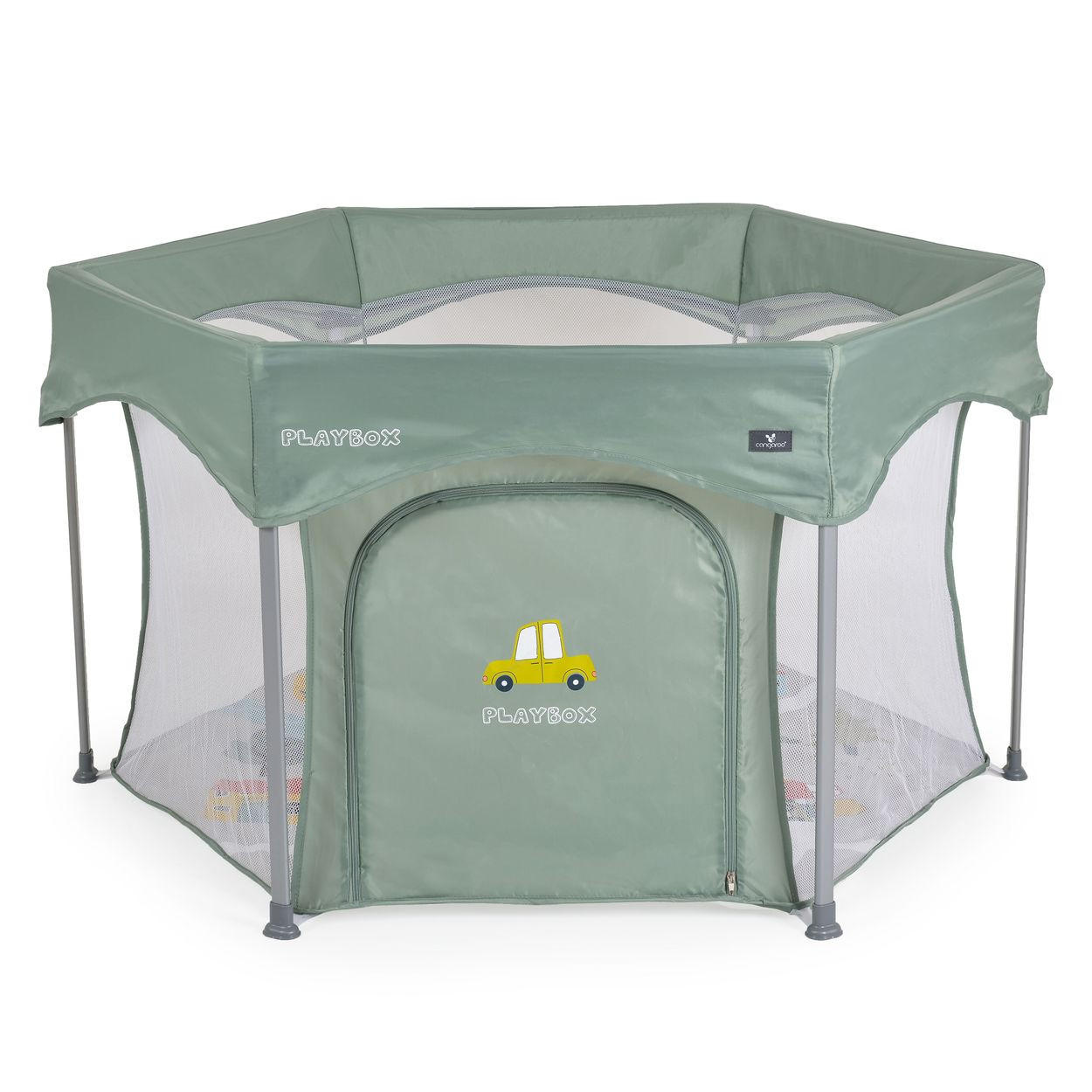 LAUFSTALL Playbox grün 139 x 118 cm, Matratze, Tragetasche, Öffnung, klappbar, Babyreisebett - Grün, Metall (118/74/139cm) - Cangaroo