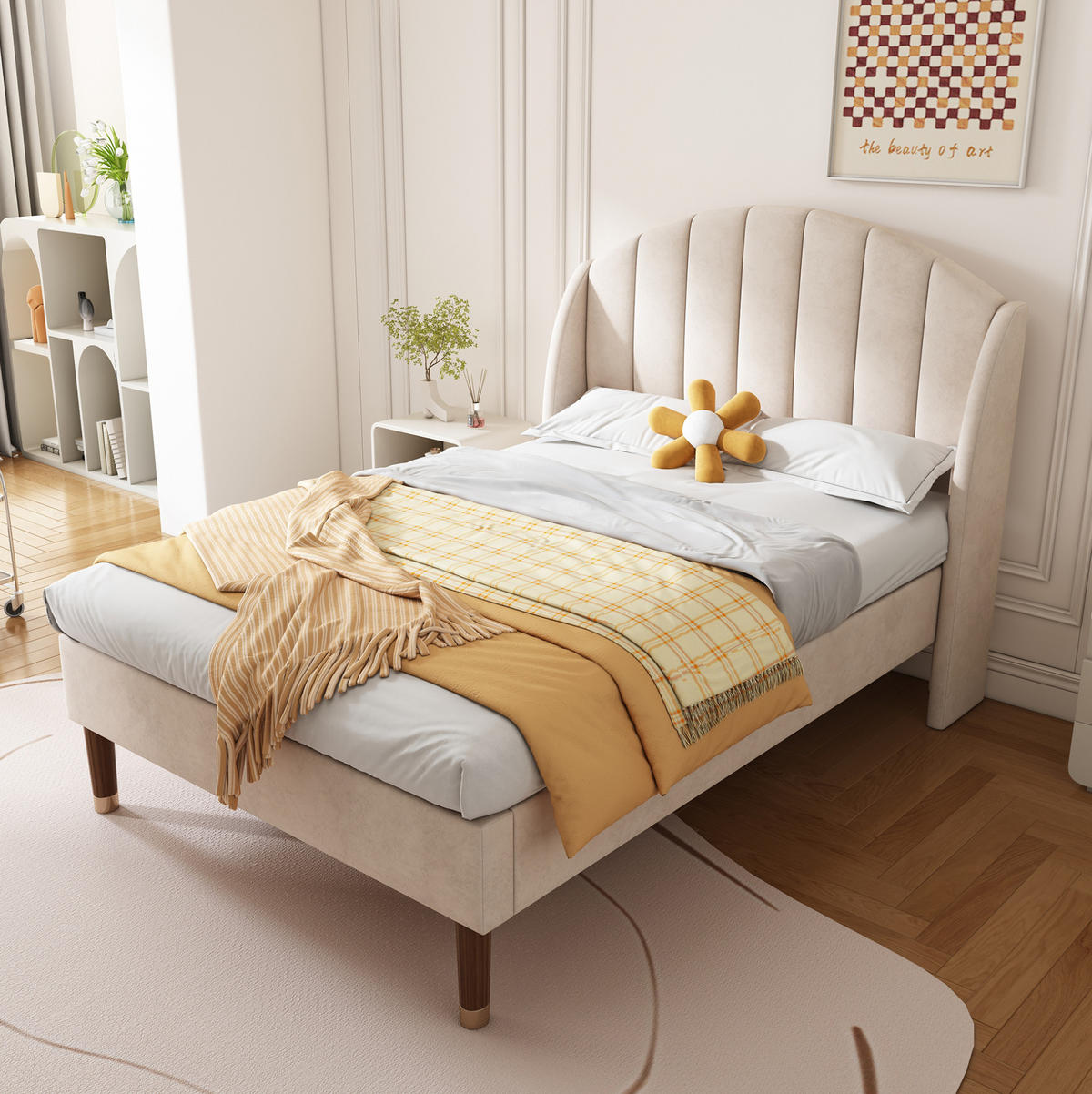 POLSTERBETT mit Lattenrost 90x200 cm Samt Beige - Beige, Metall (90/200cm) - Meubliv