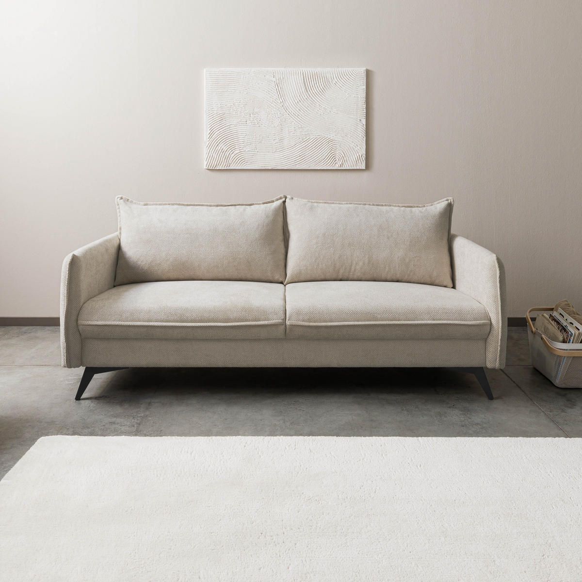 SOFA 3-Sitzer Chenille 199x100x86 beige OLIVIA - Beige, Kunststoff (199/86/100cm) - Massivmoebel24