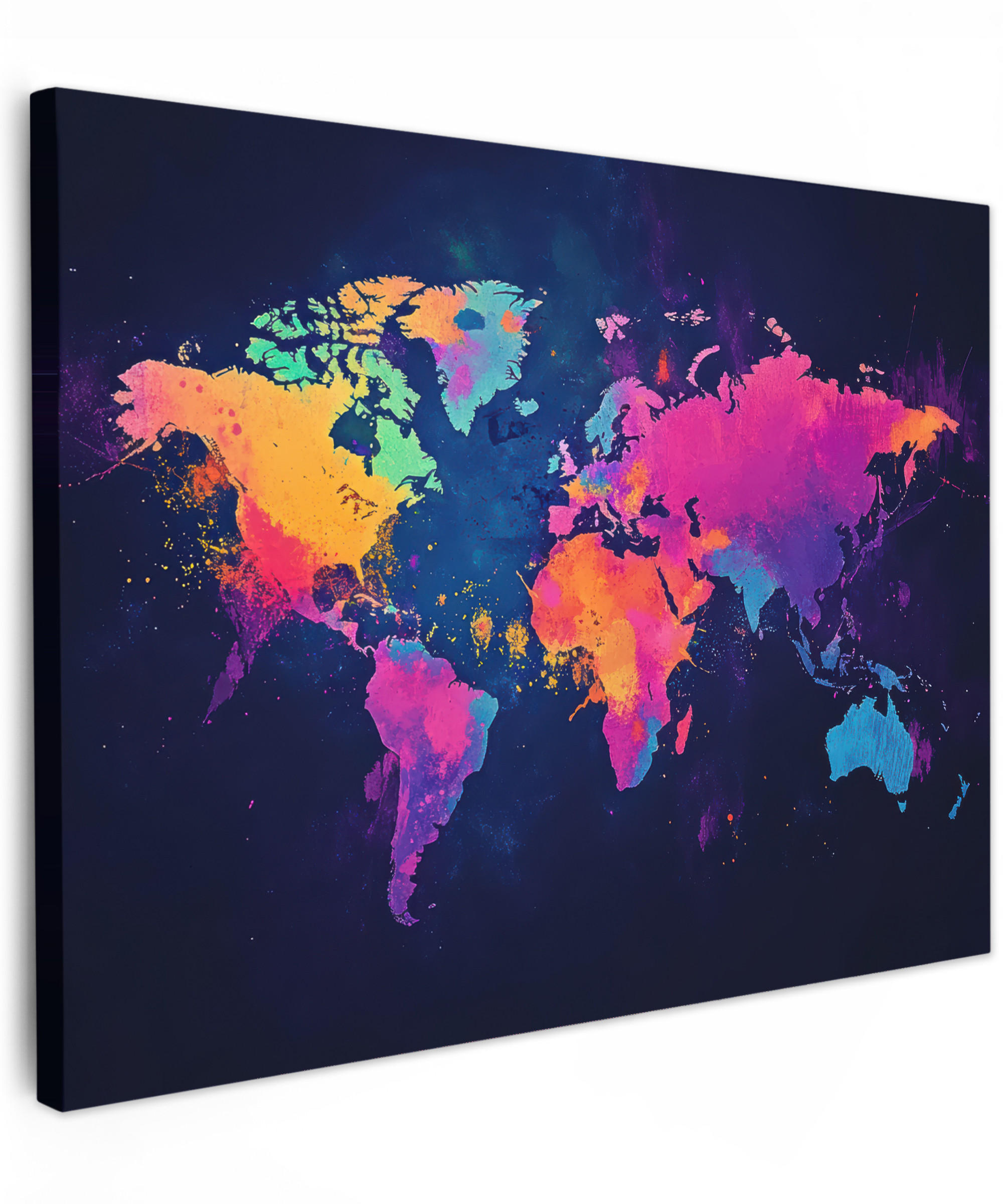 MuchoWow OBRAZ NA PLÁTNĚ Mapa světa - Barevné - Graffiti 80x60 cm
