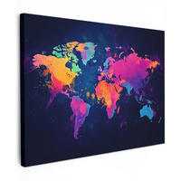 LEINWANDBILD Weltkarte - Bunt - Graffiti 40x30 cm - Multicolor, Textil (40/30cm) - MuchoWow