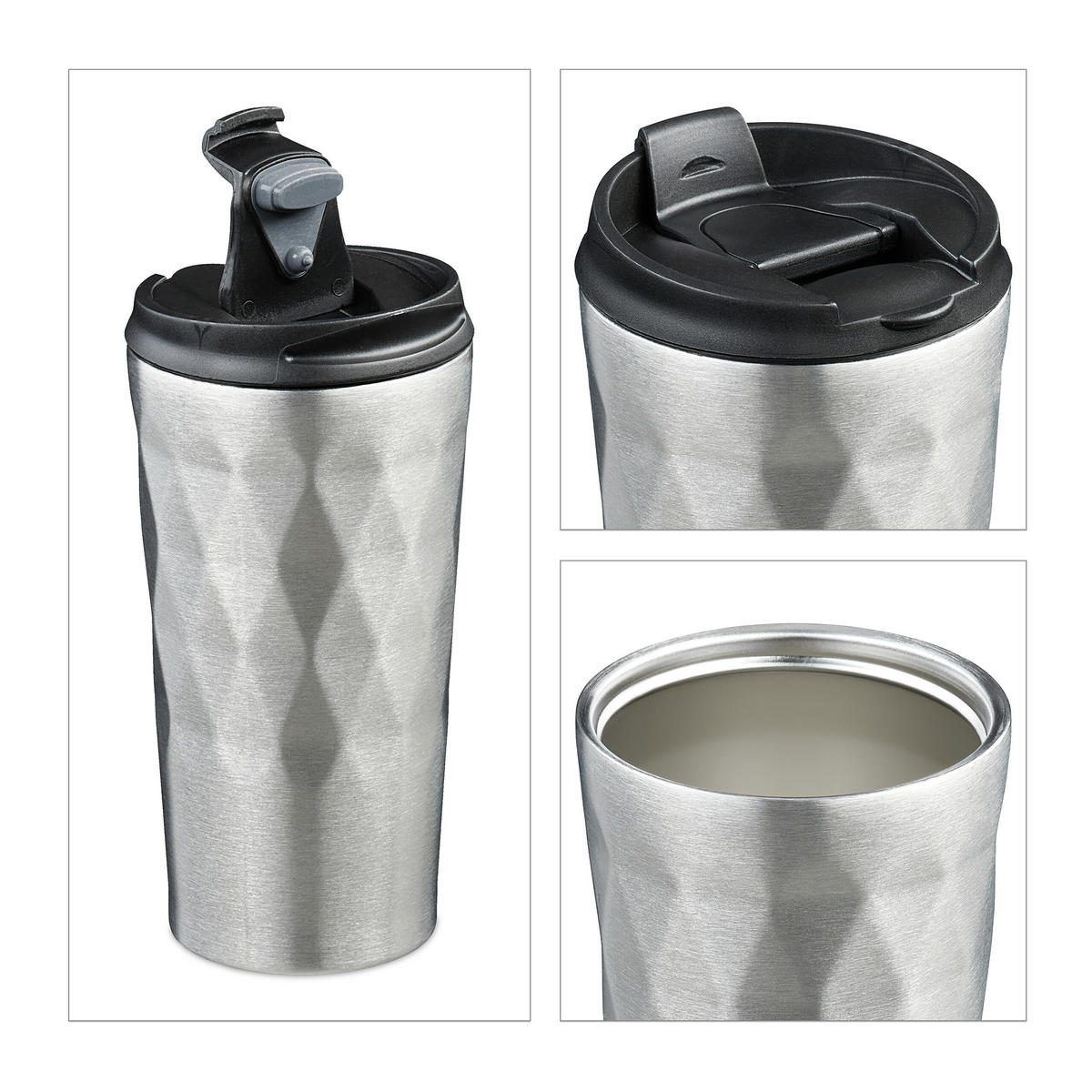 THERMOBECHER - Silberfarben, Kunststoff/Metall (0.35L) - Relaxdays