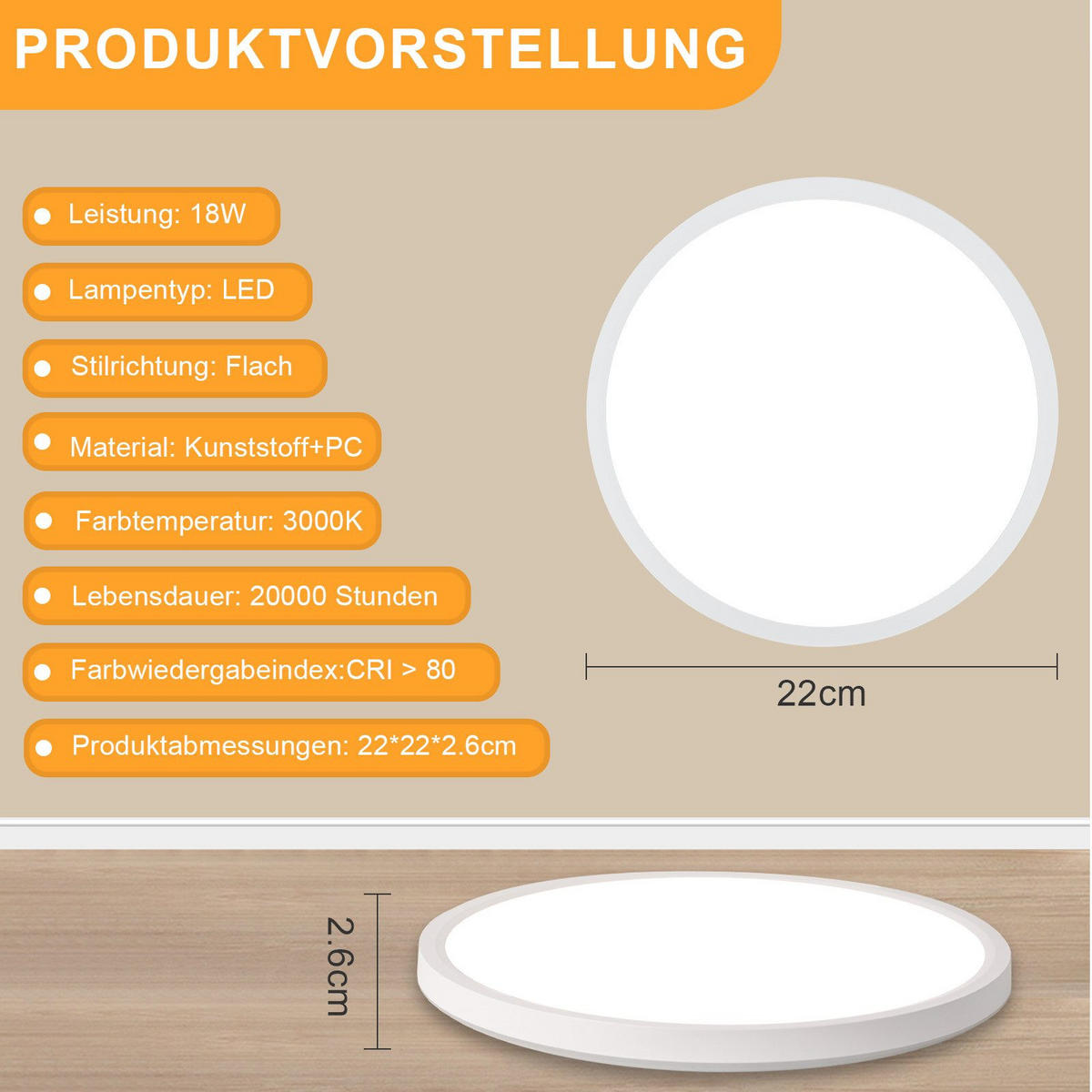 LED-DECKENLEUCHTE Kruger 22/22/2.6cm - Weiß, Kunststoff (22/22/2.6cm) - Nettlife