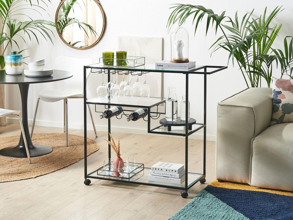SERVIERWAGEN Schwarz Marcola - Transparent/Schwarz, Metall (103/94/40cm) - Beliani