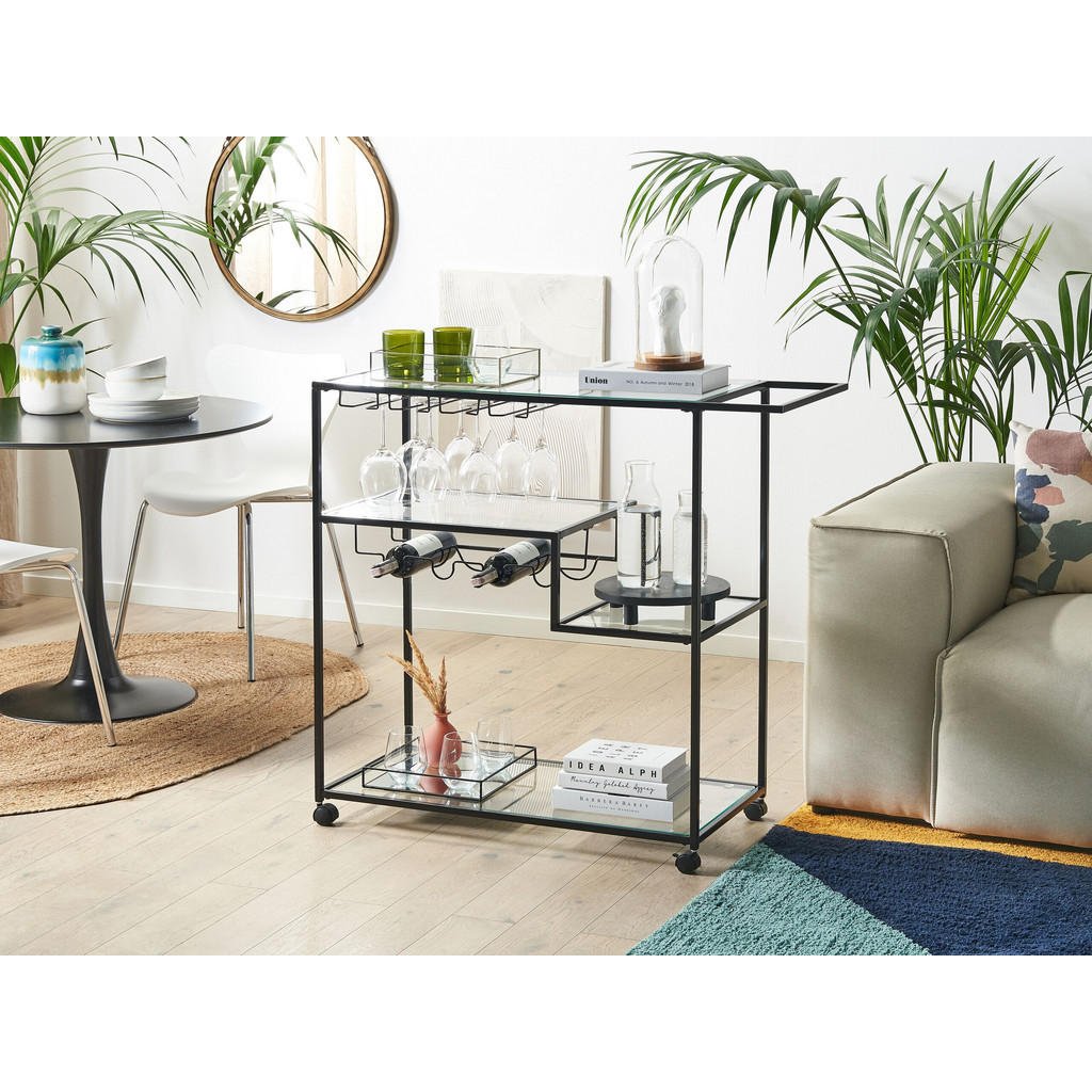 Thumbnail - Beliani Servierwagen, Schwarz, Transparent, Metall, 103x94x40 cm, Esszimmer, Servierwagen