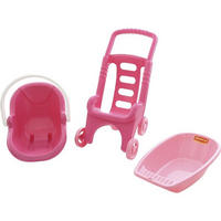 PUPPENWAGEN 42842 pink 3 in 1, Puppenbuggy, Schaukelkorb, Puppen-Badewanne, Kunststoff - Rosa, Kunststoff (29/51/37.5cm) - Polesie