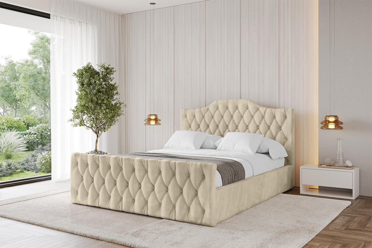 POLSTERBETT mit Bettkasten, Fußteil und Lattenrost, Boxbett mit Matratze H3/H4 - FALIO-Z 180x200 Beige - Ecru, Holzwerkstoff/Textil (180/200cm) - ALTDECOR