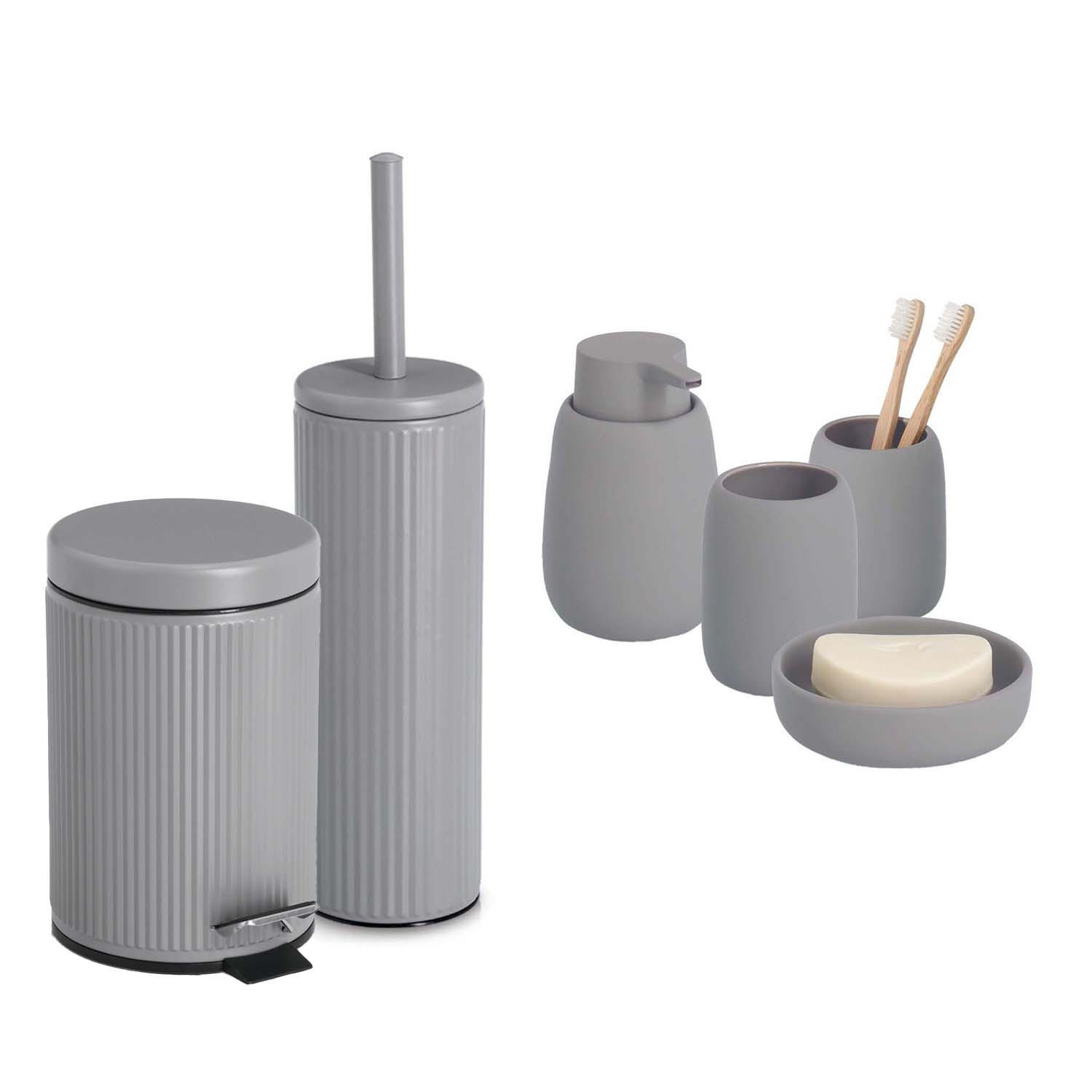 BADACCESSOIRES - Keramik, Grau, 6-teiliges Set - Hellgrau, Keramik (17/25.9/17cm) - Zeller Present