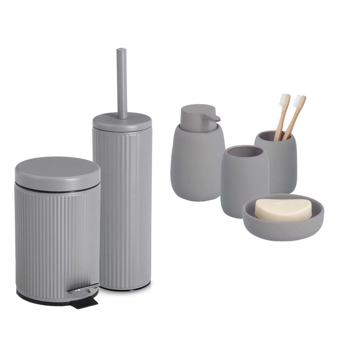 BADACCESSOIRES - Keramik, Grau, 6-teiliges Set - Hellgrau, Keramik (17/25.9/17cm) - Zeller Present