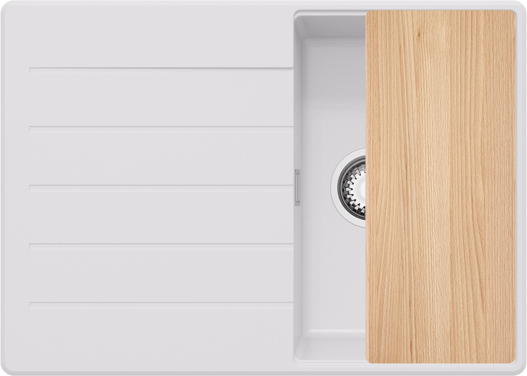 SPÜLBECKEN Kopenhagen, 2-er set Weiß 70/50 cm 1 Becken + Ablauf-Set + Schneidebrett ab 40er Unterschrank - Chromfarben/Beige, Kunststoff (70/20/50cm) - Primagran