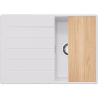 SPÜLBECKEN Kopenhagen, 2-er set Weiß 70/50 cm 1 Becken + Ablauf-Set + Schneidebrett ab 40er Unterschrank - Chromfarben/Beige, Kunststoff (70/20/50cm) - Primagran