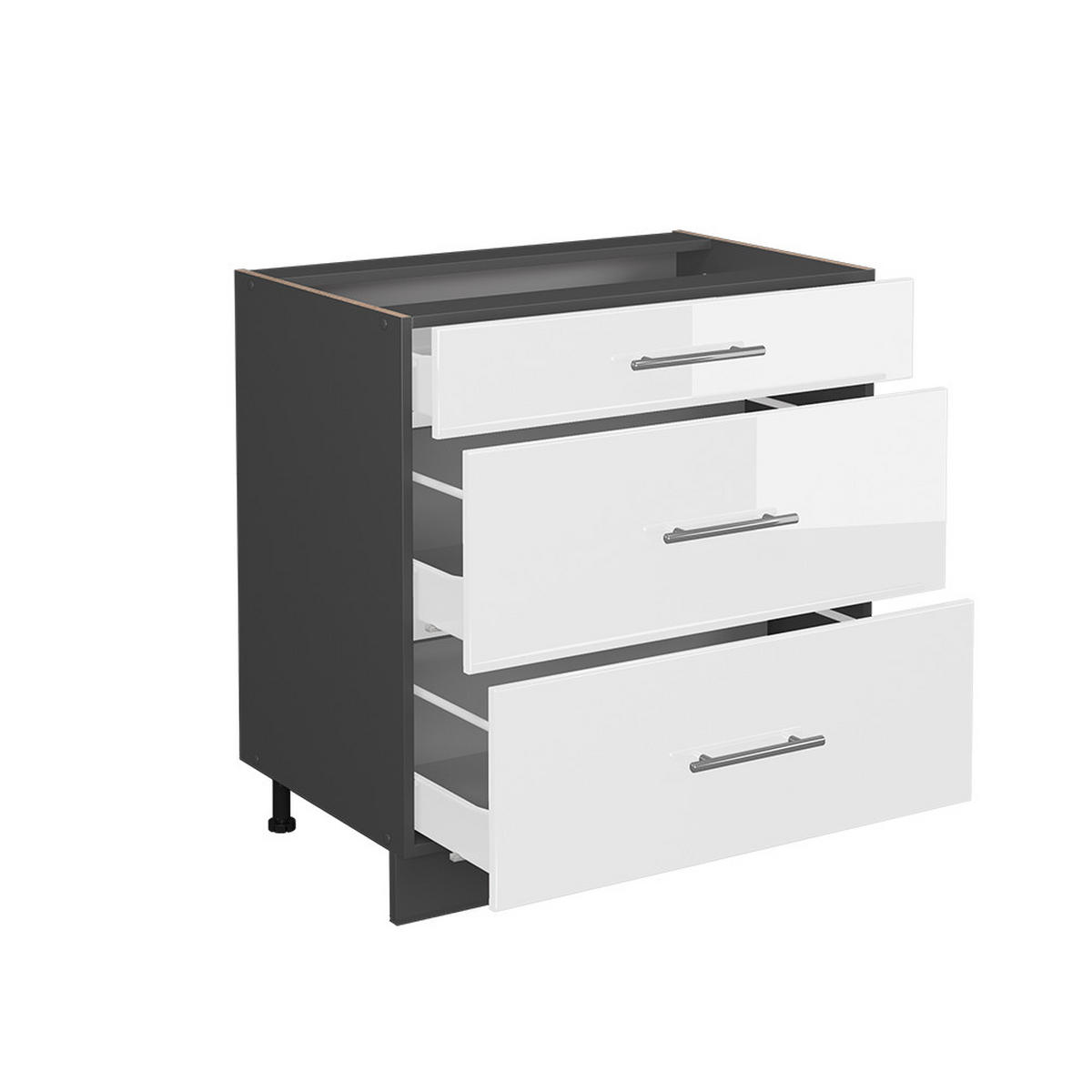 KÜCHENUNTERSCHRANK Fame-Line Weiß Hochglanz 80 cm mit 3 Schubladen ohne AP - Weiß Hochglanz/Anthrazit, Holzwerkstoff (80/82/51.6cm) - Vicco