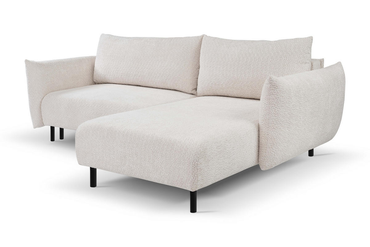 ECKSOFA ADEL mit Schlaffunktion und Bettkasten, L-förm, Metallbeine, verstellbar lose Rückenkissen, freistehend, RECHTS, 257x171x90 cm, Cream - Creme, Holz/Textil (257/171cm) - DomoHome