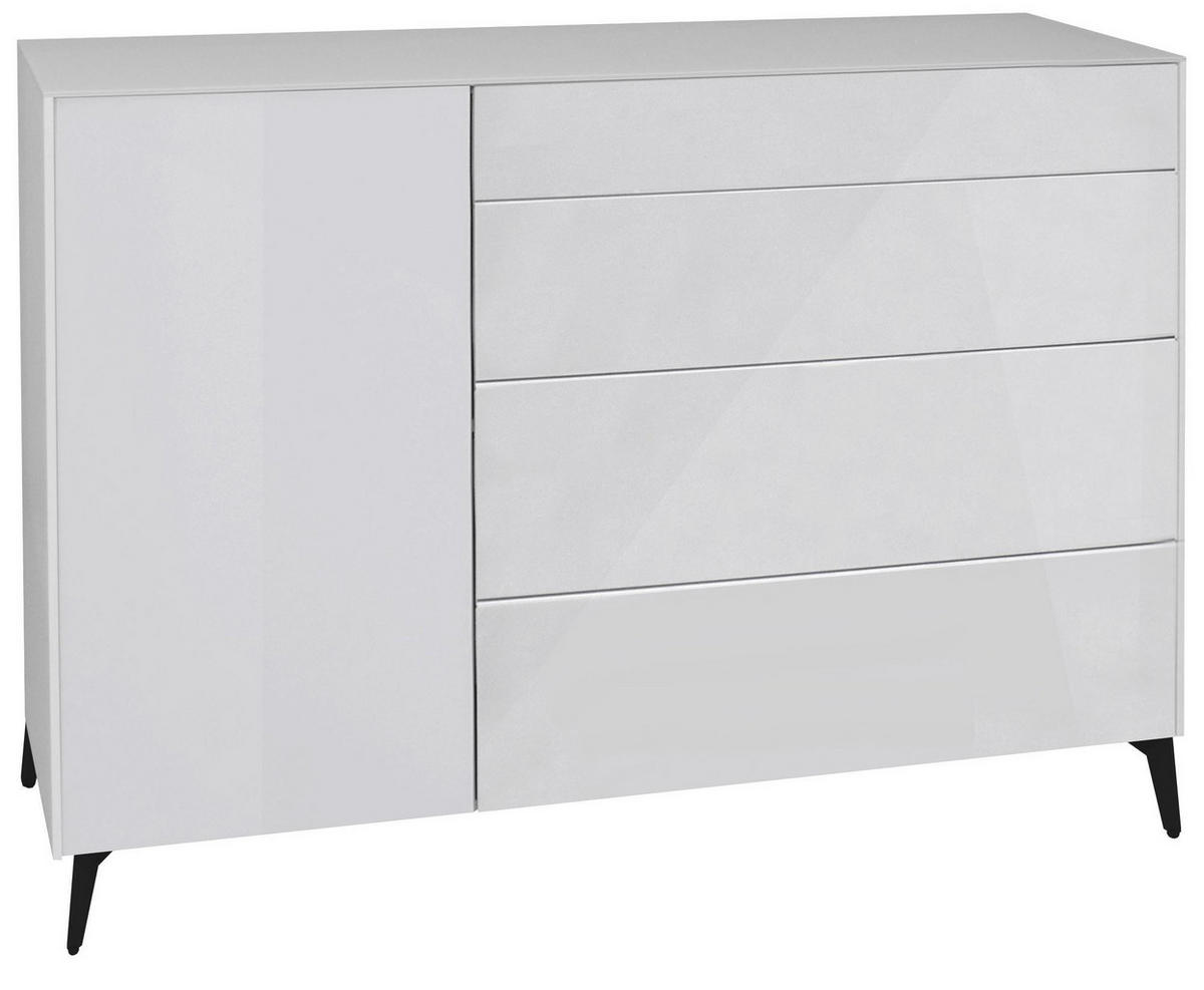 KOMMODE Elfi 131x42x104 Hochglanz Kreidegrau/Glas Kreidegrau - Hellgrau, Holzwerkstoff (131/104/42cm) - 58aufmkessel