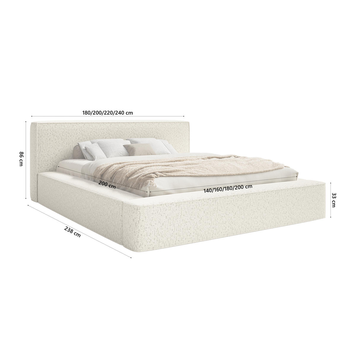 POLSTERBETT Mummo Premium 200x200 cm, Beige - Beige, Textil (200/200cm) - Fedve