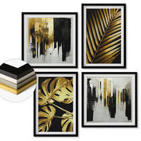 WANDBILDER 4er-Set - 50x50 cm & 40x60 cm Schwarzer Rahmen - Abstrakte Monstera-Palmenblätter - Schwarz, Kunststoff (50/50cm) - ArtPrintCave
