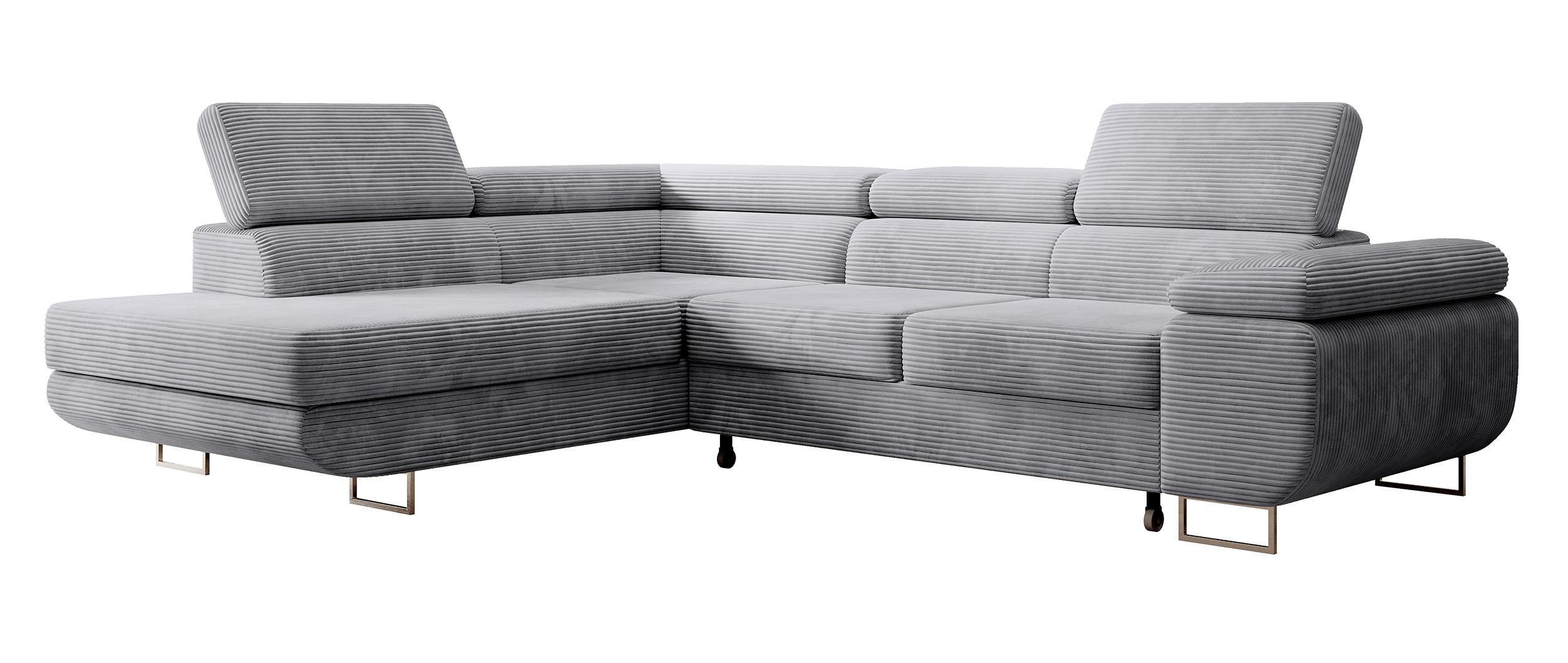 ECKSOFA Stevil Hellgrau Cordbezug - Silberfarben/Hellgrau, Textil/Metall (275/203cm) - Selsey